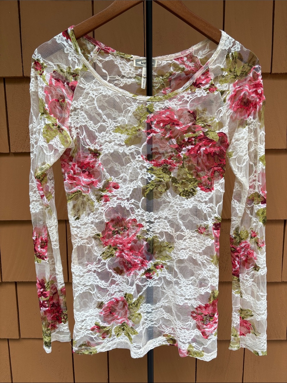 KIRRA | Y2K Floral Stretch Sheer Lace Romantic Boho Chic Victorian Top | Size M